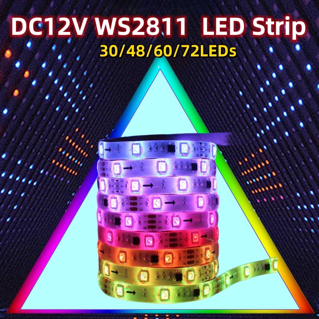LED Ʈ Ǯ ÷ 5050 RGB ּ   LED ȼ Ʈ, 1 IC , 3 LED  LED , 30, 48, 60, 72LED/m, 5M, 12V, WS2811